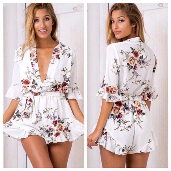 Haute Ellie Pants - ❗️CLEARANCE Deep V-Neck Floral Print Romper